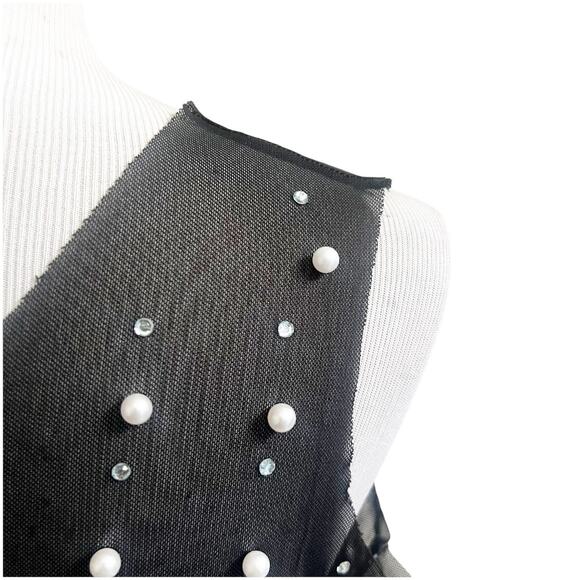 Oppa Pearl Rhinestone Sheer Mesh Crop Top Sexy See Through Short Sleeve NWT S - Picture 5 of 11